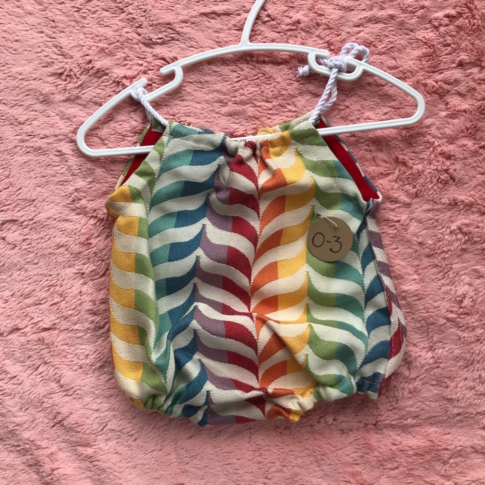 Rainbow Handmade Woven Wrap Scrap Bubble Romper - Size 0-3 Months *NEW*